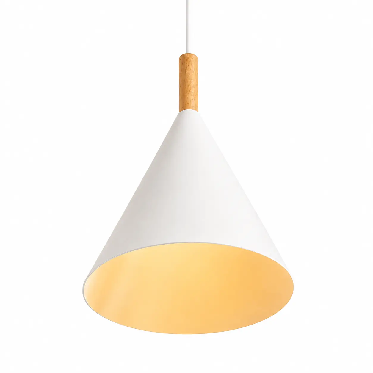 Suspension Cône Blanc & Bois KJDD-052-Blanc — Blanc & bois